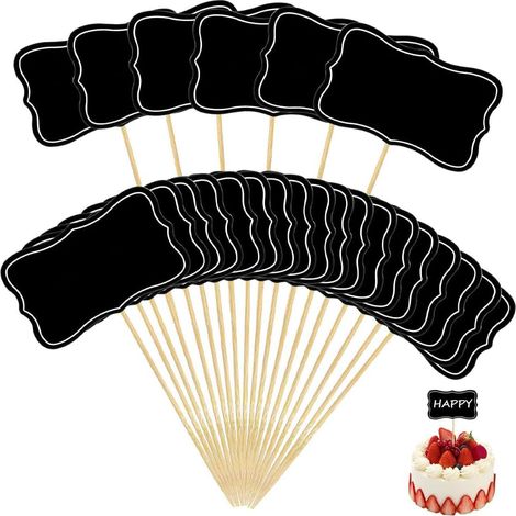 50 Étiquettes Ardoise sur Piques, Mini-Tables à Inscrire, Accessoires Buffet, Décorations Cupcake, Étiquettes Sandwich, Décor Apéro (Petite Taille) (noir) (B) (1/5)