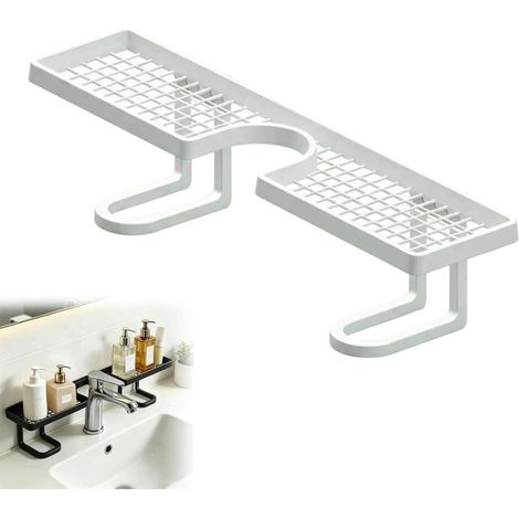 Étagère de rangement pour robinet (à poser au-dessus de l'évier) – Organisateur autoportant sans perçage avec système de drainage – Rangement gain de place pour cuisine et salle de bain (Blanc) (1/5)