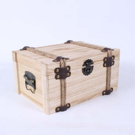 Malle en sapin blanchi et corde, 36 x 25 x 18 cm, lot de 3