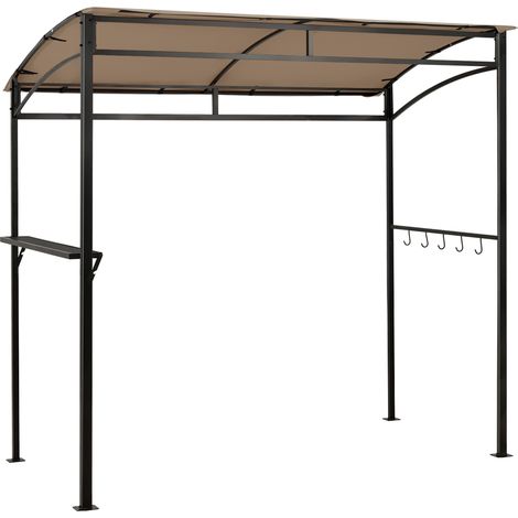Gazebo per barbecue da 216cm con ripiano ganci e struttura in metallo, Pergola per BBQ da esterno Marrone