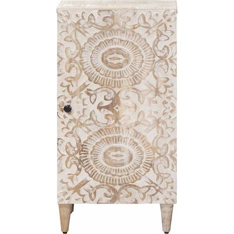Buffet de Cuisine avec Portes, 40 x 33.5 x 75 cm, Meuble de Rangement en Bois Massif de Manguier Blanc (1/5)