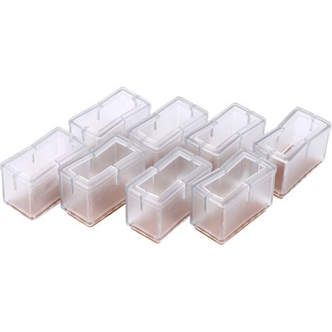 Protecteurs de pieds de chaise rectangulaires, 8 pièces transparentes avec semelle caoutchouc.