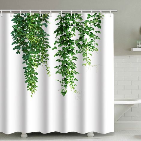 Filiyano-Rideau de douche à motif de feuilles vertes, avec 12 crochets en plastique, 180 x 200 cm (1/4)