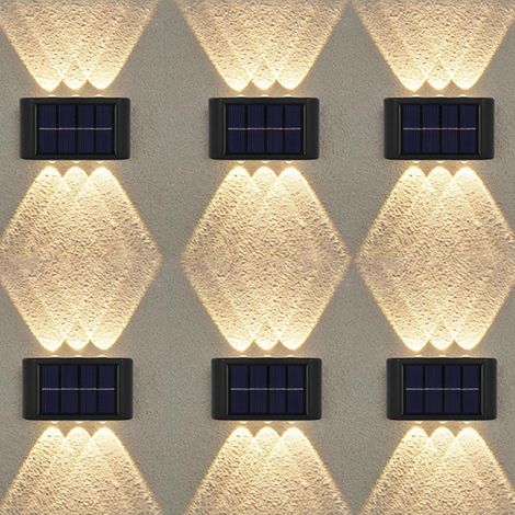 Lot de 6 Appliques Murales Solaires D'extérieur Réglables, Appliques Murales Solaires Up and Down, IP65 Étanche LED Applique avec 6 Lampes pour Jardin Pelouse (1/5)