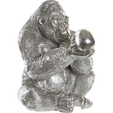 DKD Home Decor Figurine Gorille Argenté en Résine 38,5x33x43,5 cm (1/3)