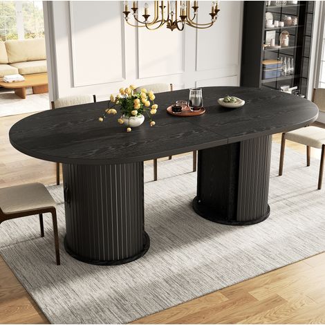 Mesa extensible 150-190 x 80 x 75 cm con almacenaje oculto, MDF y metal, negra HAVRYA (1/5)