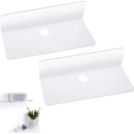 Étagère murale flottante en acrylique Étagère flottante auto-adhésive robuste avec ruban adhésif double face et 4 crochets métalliques pour clés de téléphone (2 pièces) (1/5)