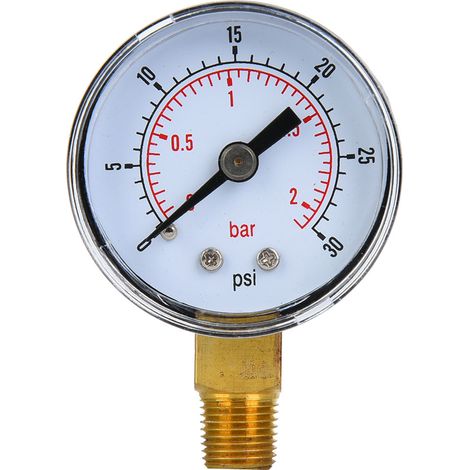 Mechanisches Manometer 1/8" BSPT Bodenanschluss für Luft, Öl, Wasser (0-30 psi 0-2 bar)