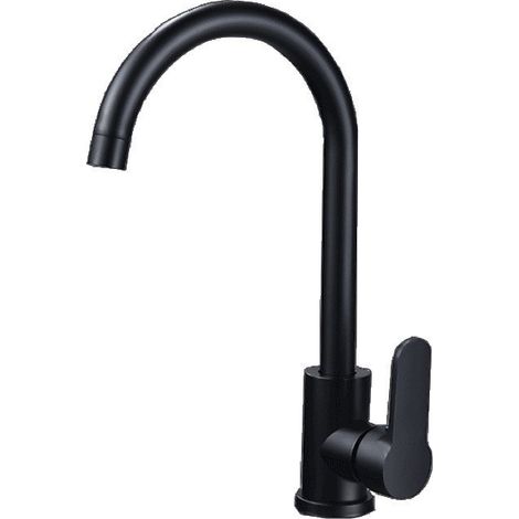 Robinet de cuisine noir - Mitigeur d'évier en acier inoxydable, robinet de cuisine moderne monotrou avec fonction pivotante à 360°, mitigeurs d'évier noirs, robinets noirs (1/3)