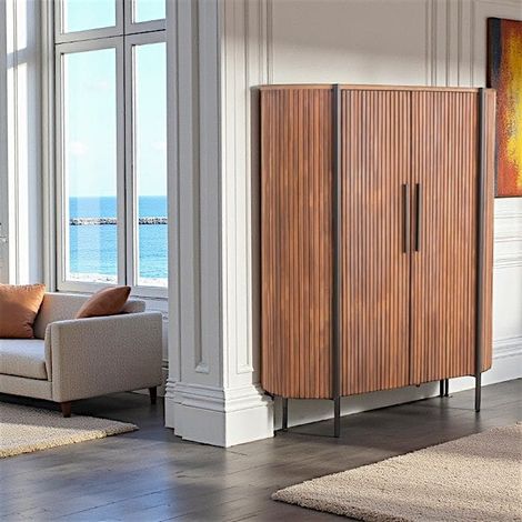 Buffet haut 2 portes côtés arrondis bois naturel TRANI (1/2)