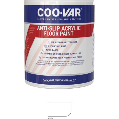CooVar Anti Slip Acrylic Floor Paint - White - 2.5 Litre
