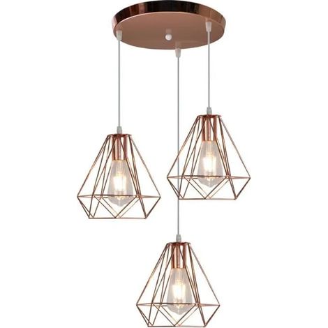IDEUG Lustres Suspensions - Cage Forme Diamant - Métal - Or Rose (1/4)