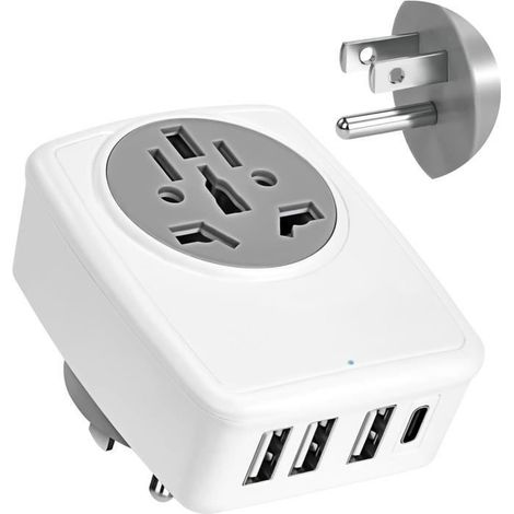 Adaptateur Prise Americaine Adaptateur Prise France vers USA avec 3 USB et 1 Type C Adaptateur Universel de Voyage (1/4)