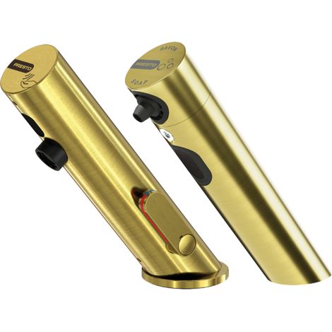 Grifo mezclador infrarrojo con llave de paso + dispensador de jabón infrarrojo PRESTO Linea, dorado cepillado