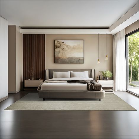 Tapis à poils ras doux hypoallergénique antidérapant 200x290cm Sable