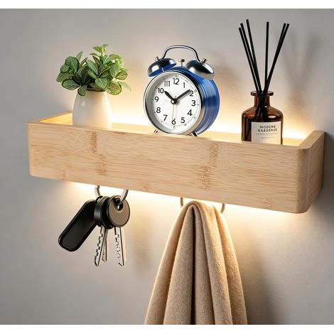 Schlüsselbrett mit Ablage – Holz – Mit 5 versteckten Haken – Multifunktional – Für Flur, Eingangsbereich, Garderobe, Schlafzimmer (1/5)
