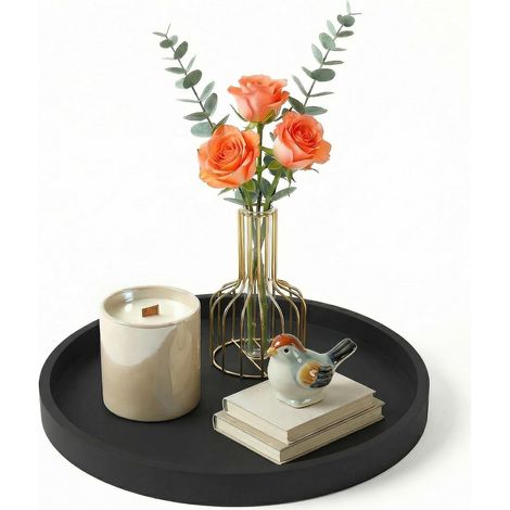 Plateaux décoratifs Plateau de comptoir 23 cm, Rond, en Silicone, décoratif, Plateau à cosmétiques, Rangement pour Bijoux(Noir) (1/5)