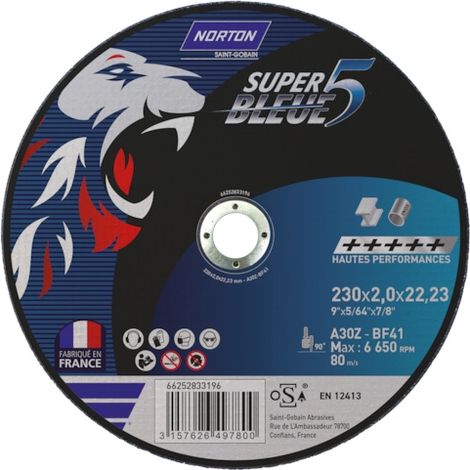 Meule à tronçonner Super Bleue 5 - Ø 230 mm - Épaisseur 2 mm - NORTON