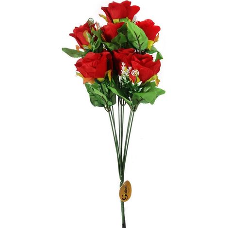 Bouquet di 9 rose artificiali rosse - decorazione per interni e per Ognissanti (1/3)