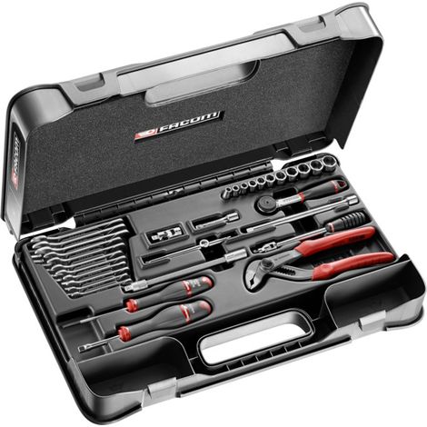 Facom – Coffret cliquet et douilles 1/4" – 32 pièces – 11 douilles métriques 6 pans – Rallonges et accessoires inclus – Pour usage professionnel