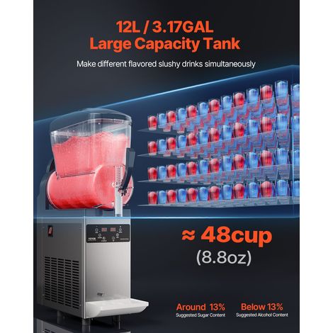 Machine à Granité Commerciale 12 L Simple Réservoir, Machine à Boissons Glacées en Acier Inoxydable de 48 Tasses, Distributeur de B… (1/5)