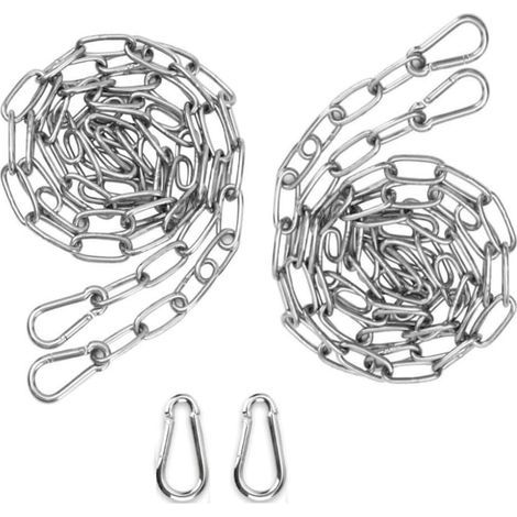 Chaîne en Acier inoxydable 2pcs 2mm 2m Chaine Acier + 2 pcs Mousqueton Chaîne de Maillon d'extension pour Accrocher Chaîne d'ancre Hamac Multifonctionnel -Total 4 mètres (1/5)