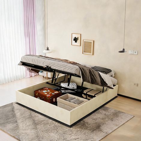 Tête de lit beige en tissu métal 200 x 160 x 53 cm (1/5)