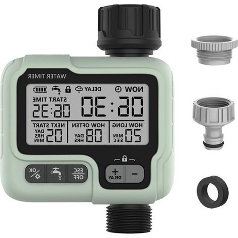 Temporizador de agua - Aspersor automático - Riego de plantas - Modo seguro para niños - 17x13x6 cm - Verde claro (1/5)