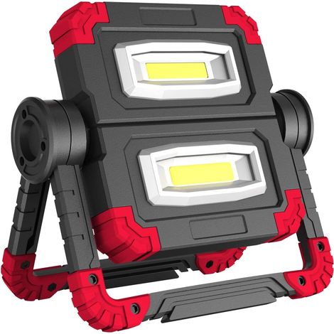 Projecteur LED USB Rechargeable Portable Projecteur Chantier Lampe Led avec 3 Modes COB LED Lampe de Travail pour Camping Chantier Garage Atelier (Rouge)