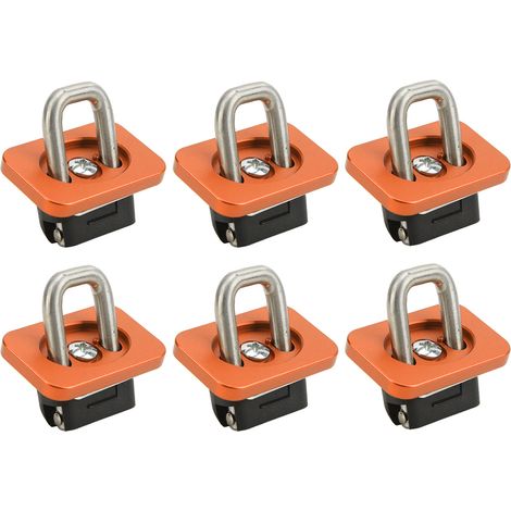 Lot de 6 crochets de fixation en inox orange pour benne pick-up, charge max 454 kg, adaptés Chevy Silverado 2007-2021, anneaux d'amarrage robustes. (1/5)