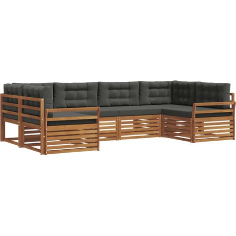 Outdoor-Sofagarnitur mit Kissen 6 pcs Natur und Anthrazit vidaXL
