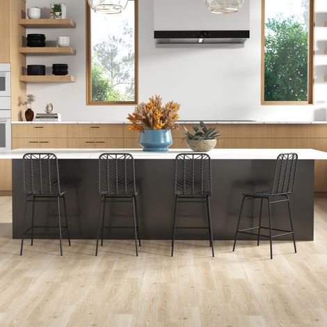 Lot de 4 tabourets de bar design bohème hauteur 66 cm avec repose-pieds métal et rotin PE - noir (1/5)