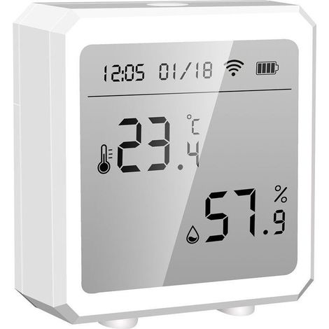 Sensore di temperatura e umidità interno Tuya Smart WiFi, igrometro termometro con telecomando APP e schermo LCD, sensore T&H °C/°F commutabile, compatibile con Alexa Google Home, modello: Bianco - mo (1/5)