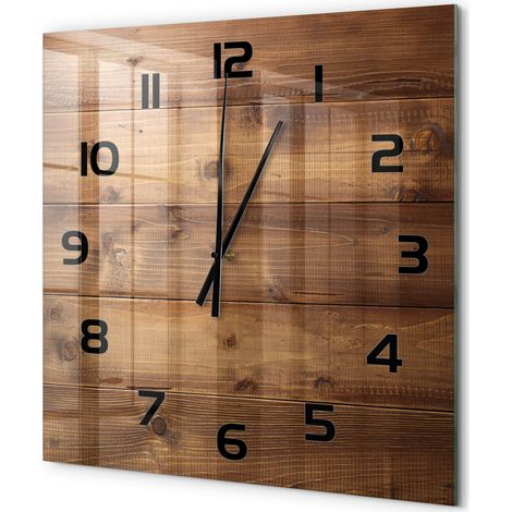 Grande Horloge Murale Carrée Sans Cadre en Verre Trempé Silencieuse et Moderne Arrière-plan en bois 60x60 cm (1/5)