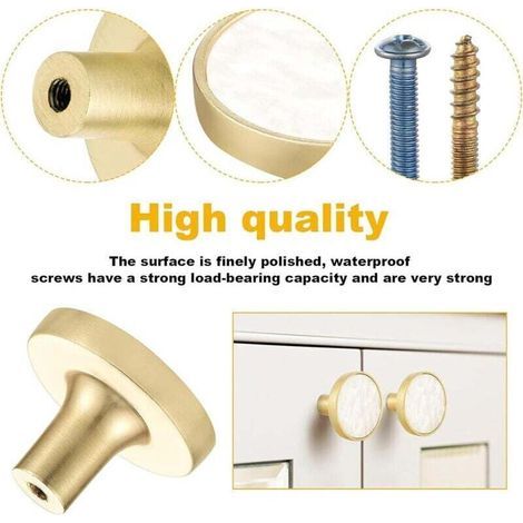 Lot de 8 Boutons de Meuble Ronds en Laiton Marbré Blanc pour Placard Tiroir Commode (1/3)