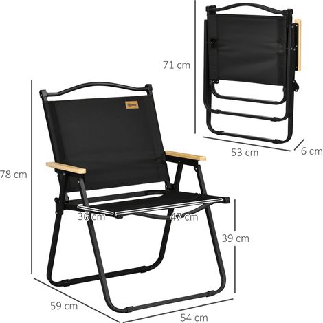 Ensemble de chaises de camping : 2 chaises de jardin pliantes avec cadre en acier,effet bois,fauteuil pliant pour piscine,plage,Oxford,noir