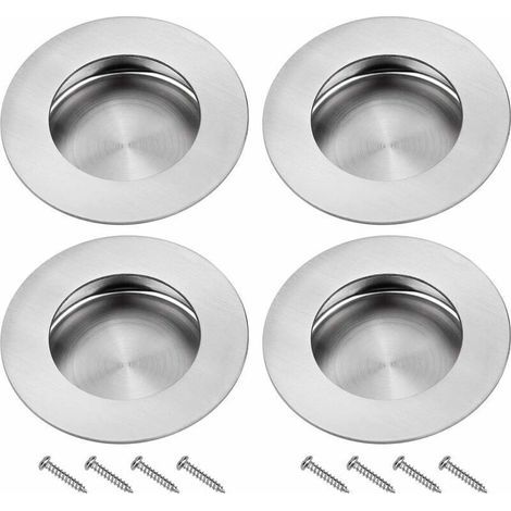 Poignées encastrées pour portes coulissantes – Acier inoxydable 304, rondes à rainure invisible, lot de 4 pièces (1/4)