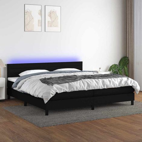Cama box spring colchón y luces LED tela negro 200x200 cm (1/5)