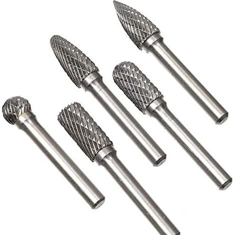 GDHZS- Kit de 5pcs Fraises Rotatives Double Coupe Tige 6mm Tête 10mm Outil Perceuse Ponceuse Electrique Pour la sculpture sur métal, le polissage, la gravure (1/5)