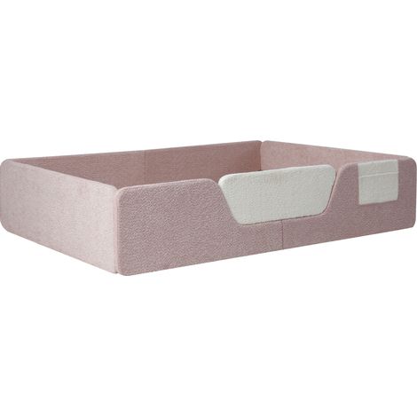 Cama infantil tapizada 140 x 190 cm en terciopelo rosa, barreras de seguridad desmontables (1/5)