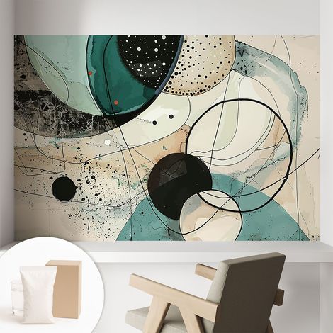 Tapete Vliestapete mit Kleber für Wohnzimmer Schlafzimmer Küche - Wanddekoration Bunte Kreise 104x70 cm (1/5)