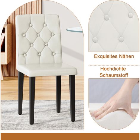 Ensemble table et chaises modernes, table en verre minimaliste de 85 cm de diamètre, 1 table + 4 chaises de salle à manger en PU, dossier capitonné à boutons, style élégant et raffiné pour votre espac (1/5)