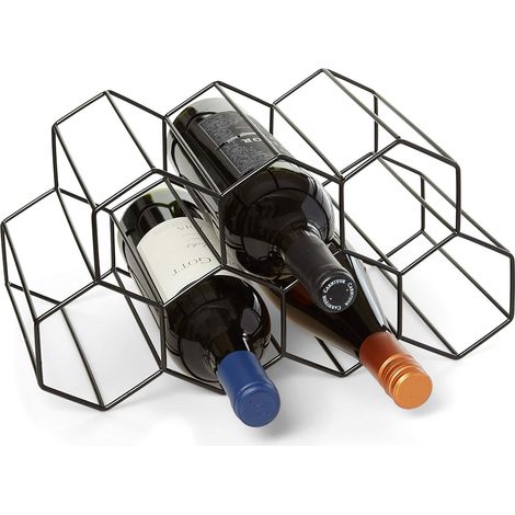 Flaschen Weinregal- 2 Ebenen, für 9 Flaschen,Kein Zusammenbau nötig, Farbe schwarz, zur Weinlagerung (1/5)
