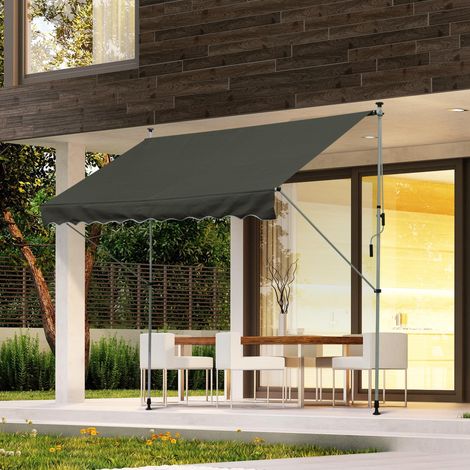 Outsunny Klemmmarkise mit Handkurbel höhenverstellbar Gelenkarmmarkise schmutzabweisend, witterungsbeständig Balkonmarkise 150cm breit Terrassenmarkise für Terrasse Balkon Veranda Grau