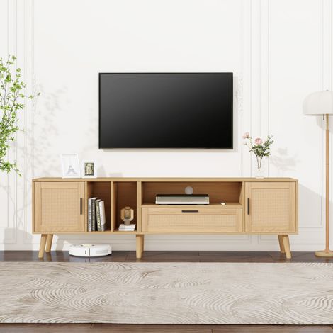 Mueble TV salón con ratán cajón estantes roble hogar HAVRYA (1/5)