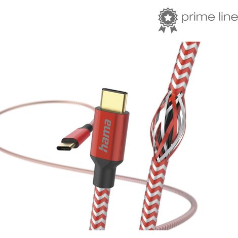 Cavo di ricarica Hama riflettente USB-C - USB-C 1,5 m nylon rosso (1/4)