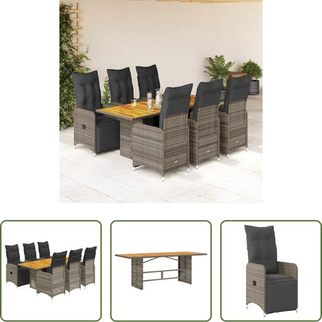 Gartentisch -  7-tlg. Garten-Bistro-Set mit Kissen Grau Poly Rattan (1/5)