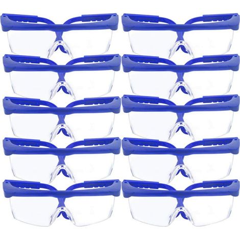VURAHOME - Lot de 10 Lunettes de sécurité et lunettes de protection, réglable Bleu cadres pour enfants adultes protection des yeux avec clair Plus épais PC objectifs, Sports et activités de plein air  (1/5)