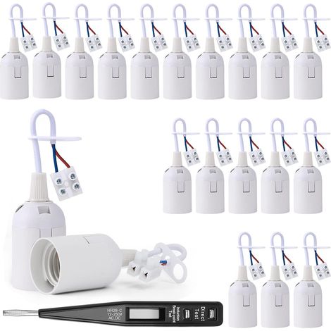 20 Pièces Douille Ampoule E27 Avec Crayon de Test,Base de Lumière e27 Douille de Suspension Douille de Chantier,Douille Plafond,Douille de Lampe E27 Avec Câble Pour Accessoires d'éclairage,Blanc (1/5)