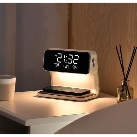 Lampe de Chevet avec Chargeur sans Fil, LED Lampe de Bureau Tactile,lampe de bureau multifonction lampe de chevet téléphone portable,Convient pour chambre, bureau, dortoir, bouton Snooze (1/5)